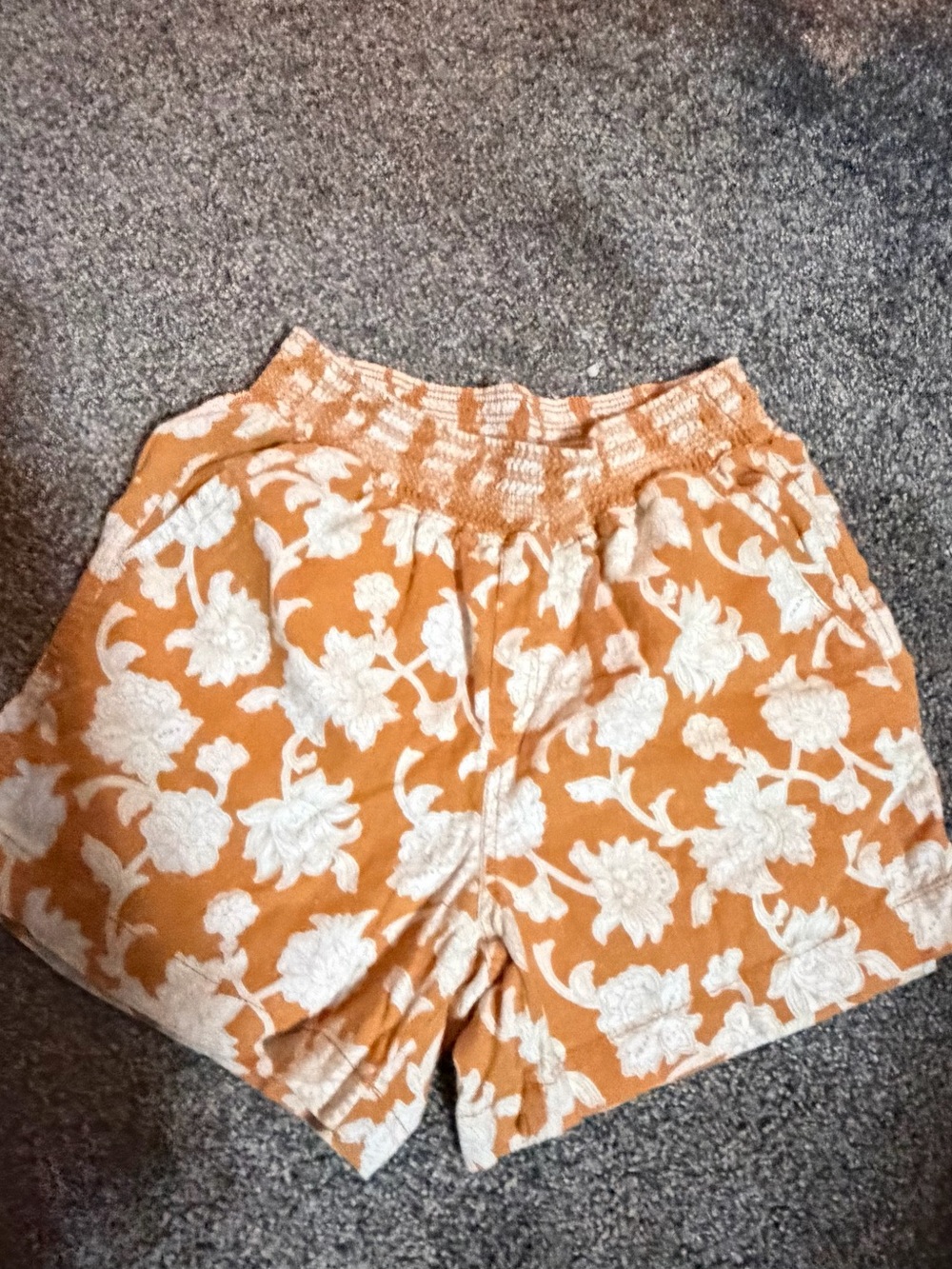 Briggs New York Orange and White Floral High-Waist Smocked Shorts